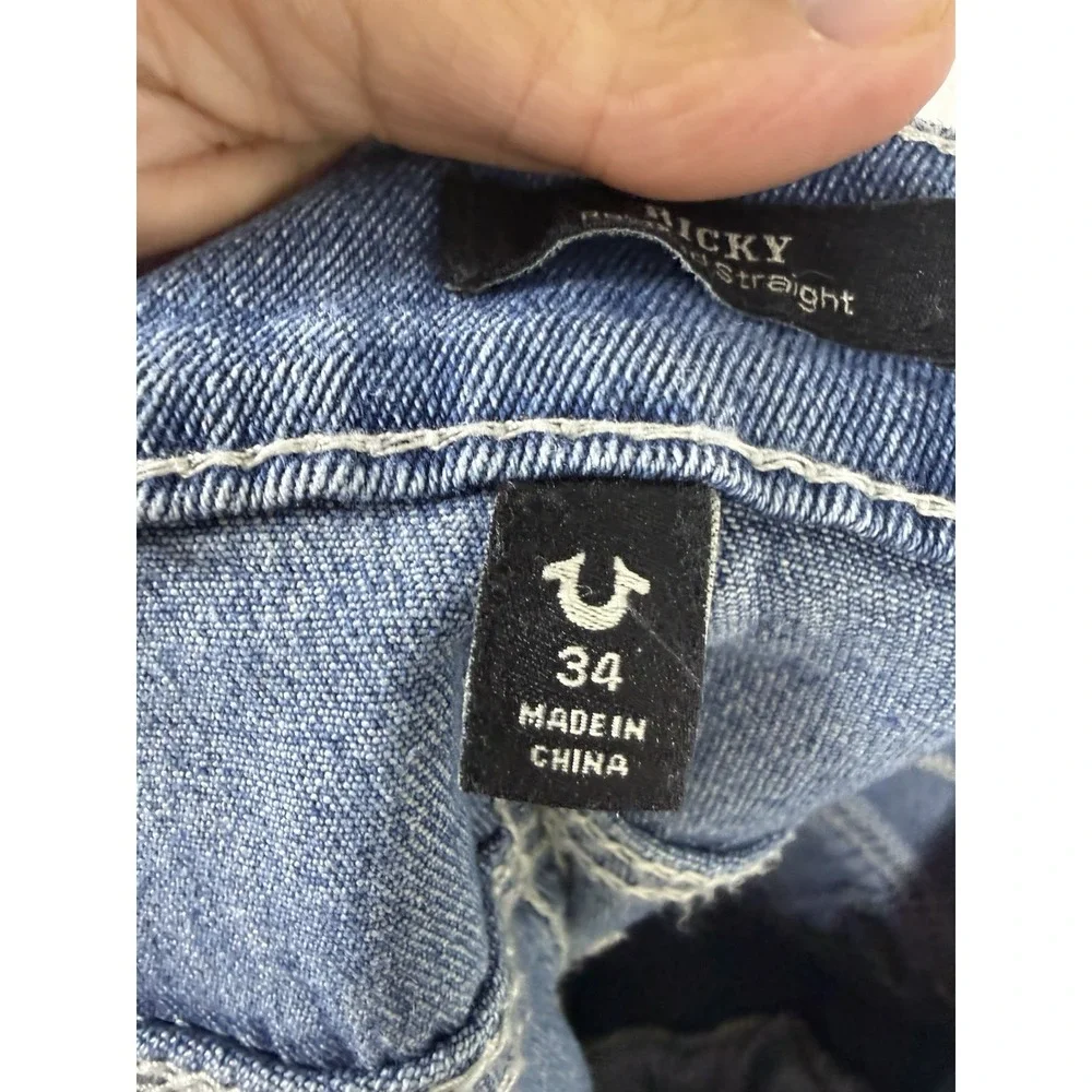 NWT True Religion Ricky Relaxed Straight Big T Flap Shorts Mens 34 Pacific Wash
